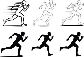 Running figure illustration set featuring silhouette, line art, and motion styles for anatomy, sports design, animation, and merch