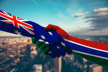 Shaking hands Australia and The Gambia