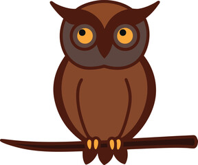 Owl with wide eyes on a branch vector illustration