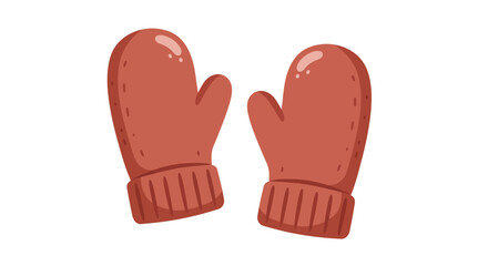 Cozy pair of red winter mittens with knit cuffs on white background