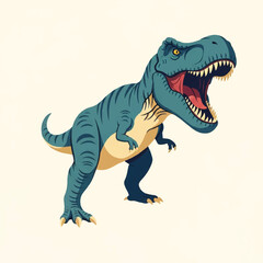 Fototapeta premium A vintage-style illustration of an angry T-Rex in a dynamic pose against a clean white background.