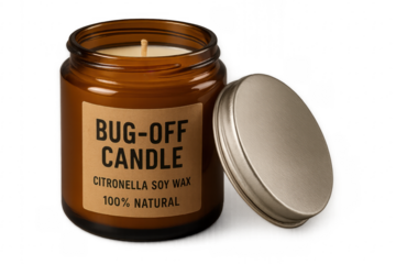 Citronella bug off candle with open lid on transparent background