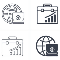Minimal Flat Business Icon Set – Line and Filled Vector Illustration