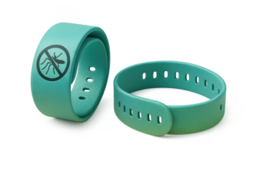 Two teal mosquito repellent bracelets on transparent background