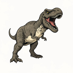Obraz premium Vintage-style illustration of an enraged T-Rex with an open mouth and sharp teeth on a clean white background.