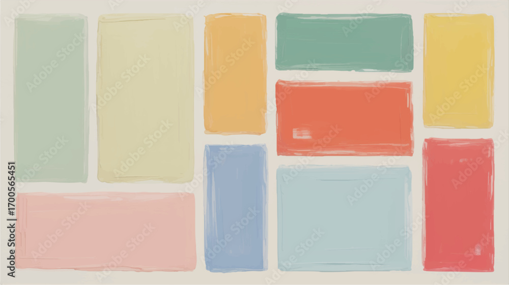 Poster vector art of colorful rectangles arranged in a grid pattern on a beige background
