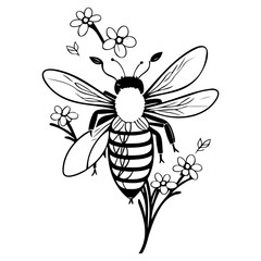Bee on flower spring illustration sketch hand draw