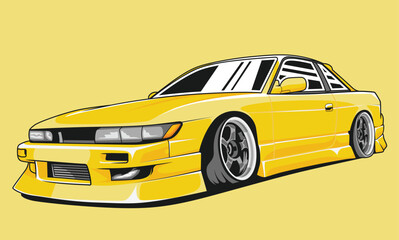 Fototapeta premium Yellow custom sports coupe vector illustration. A sleek piece of automotive art and car drawing, this vector graphic is a detailed car illustration perfect for a logo