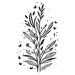 spring grass leaf Easter butterfly illustration sketch hand draw