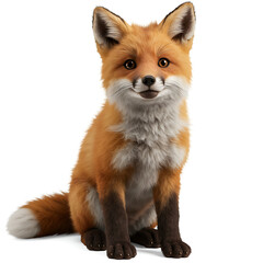 Obraz premium realistic cartoon fox with orange fur and white chest sitting upright on white background