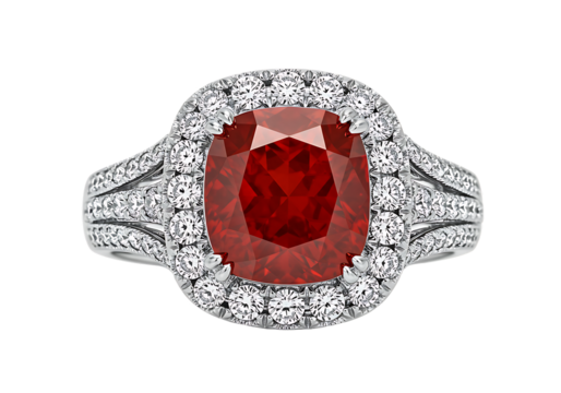 Luxury Red Gemstone Ring with Diamonds on White