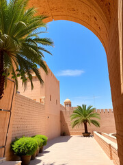 Kasbah of Udayas fortress in Rabat Morocco. Kasbah Udayas is ancient attraction of Rabat Morocco, near Bou Regreg river.