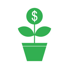 Green plant with dollar sign coin growing in pot money finance