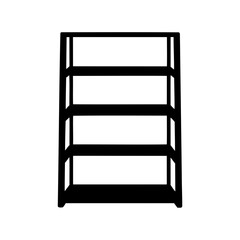 Black and white minimalist illustration of an empty bookshelf with four shelves
