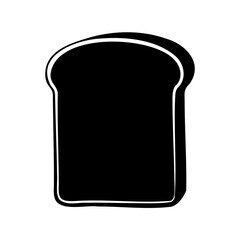Stylized black and white silhouette illustration of a single slice of bread
