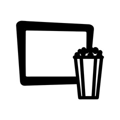 Black and White Illustration of a Cinema Screen with Popcorn Bucket