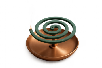 Burning Mosquito Coil Releasing Smoke on Transparent Background