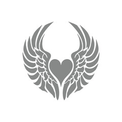 Silhouette Illustration of Heart with Angle Wing