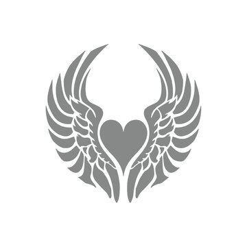 Silhouette Illustration of Heart with Angle Wing