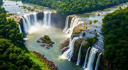 Naklejka premium Majestic Waterfall in Lush Green Forest Landscape.