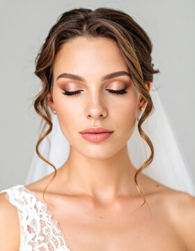 Beautiful bride with elegant updo and soft makeup