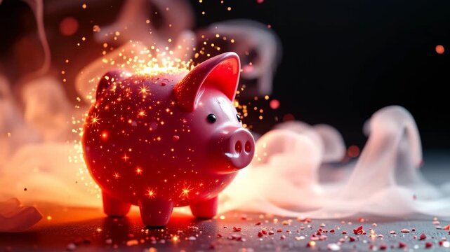 Glowing Piggy Bank: A whimsical piggy bank emanates a captivating, radiant glow. The enchanting scene of financial prosperity with the symbolic allure of saving and the promise of financial success.
