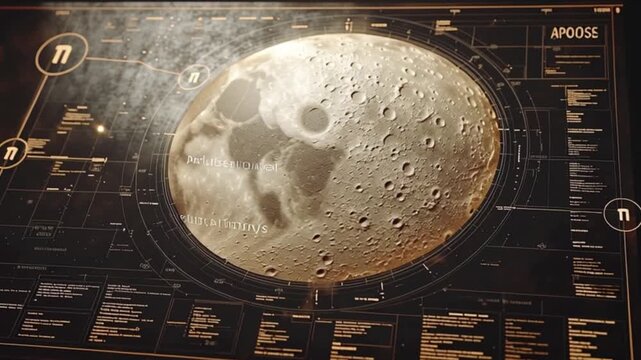 Moon surface crater exploration scientific analysis, detailed lunar map data visualization, astronomy research technology interface, planetary geology study, space science futuristic holographic displ