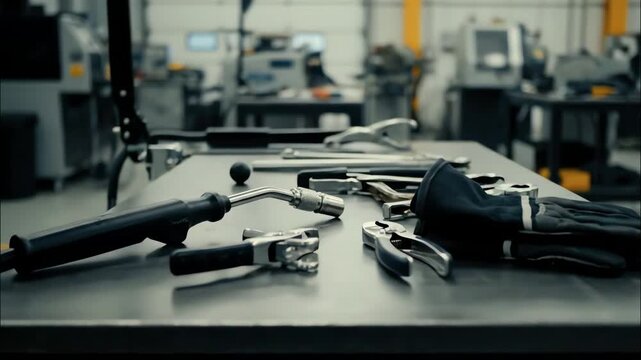 Workshop Tools Spread on Wooden Workbench