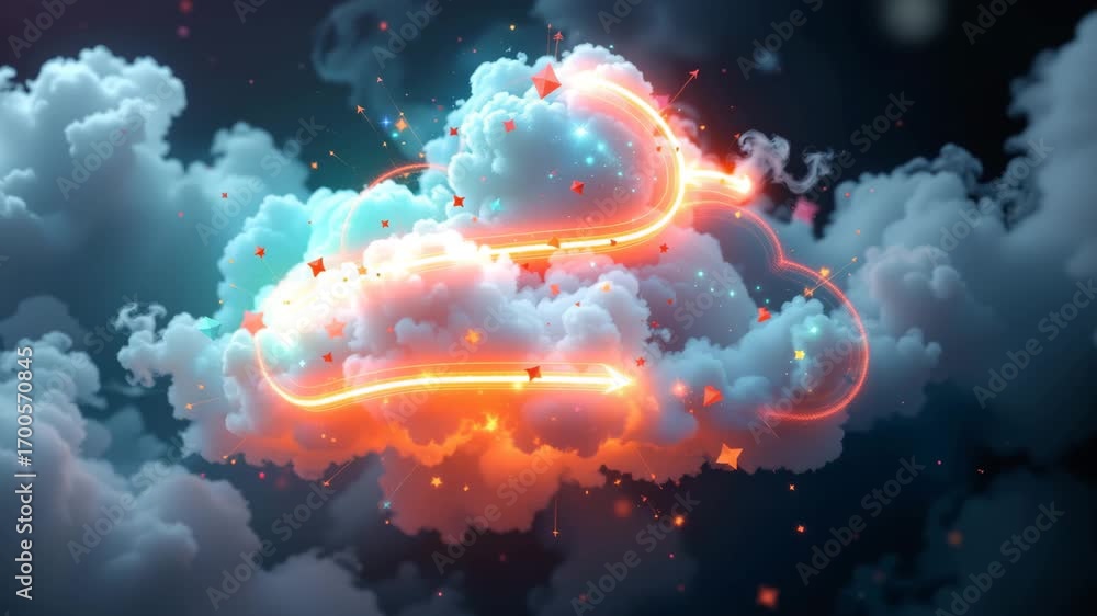 Aufkleber cloudscape of technological innovation: a luminous cloud formation with neon accents and glowing ene