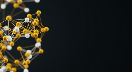 Molecular Model Structure in Yellow White and Gray on Dark Background