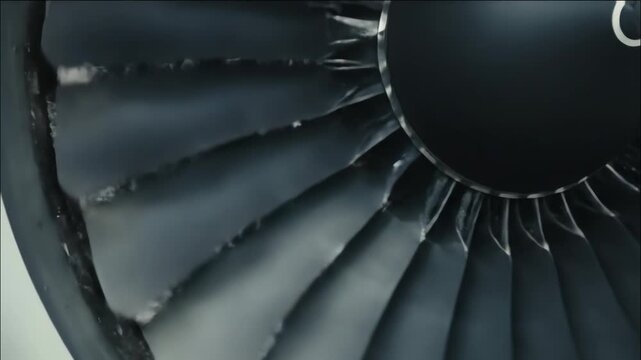 Jet Engine Fan Blades Spinning Close-Up