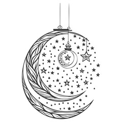 decoration hanging lantern moon star illustration grey
