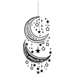 hanging moon star Ramadan illustration sketch hand draw