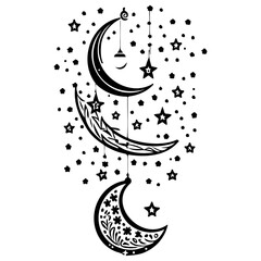 hanging moon star Ramadan illustration sketch draw