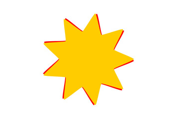 Yellow starburst badge shape with red outline graphic design for sale posters, discount labels, stickers, and promotional highlights