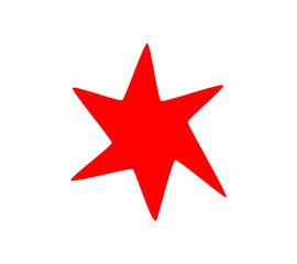 Red six-pointed abstract star shape bold graphic design for stickers, posters, scrapbook elements, and decorative highlights