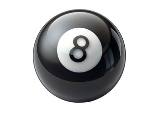 A black eight ball from a game of pool, isolated on transparent background
