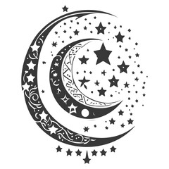 Moon star ramadan arabic islamic illustration grey