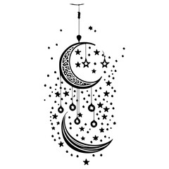 hanging moon star Ramadan illustration sketch hand draw
