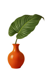 Tropical Leaf in Orange Vase &mdash; Isolated on Transparent Background