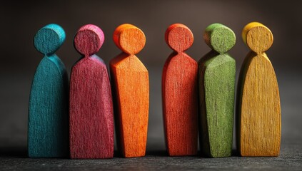 Colorful wooden figures in a row