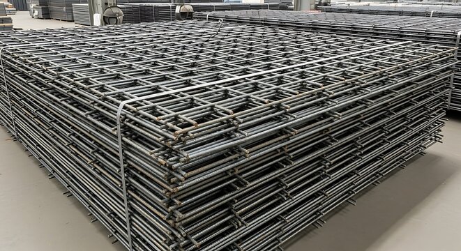 Stack of Welded Wire Mesh Sheets for Construction.