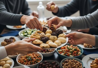 People sharing food at a festive gathering