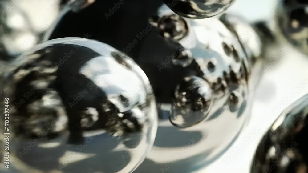 Poster abstract macro shot of gleaming chrome spheres with interesting reflections in a studio setting