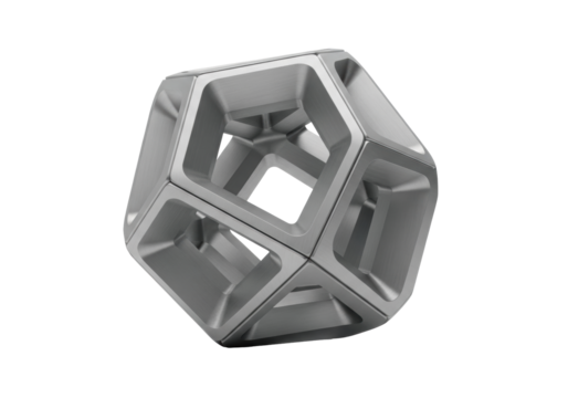 A multi-faceted, intricate geometric structure of cool brushed titanium with precise mathematical patterns, sharp edges, against a transparent background with soft diffused lighting, modern precision - Powered by Adobe