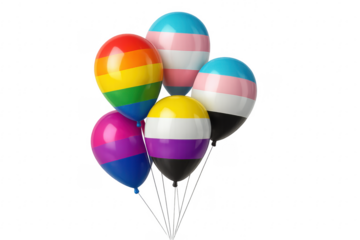 Colorful balloons celebrating LGBTQ plus community with transparent background