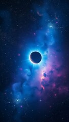 An illustration of a solar eclipse in space with beautiful colors. 