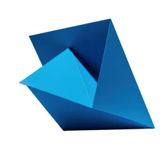 Vibrant cerulean blue matte plastic, folded into a dynamic, abstract architectural form with laser-cut edges, casting a long shadow on white background, sleek modern design concept