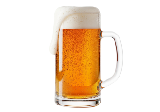 Glass mug of beer with foam isolated on transparent background