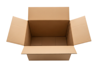 Open cardboard box isolated on transparent background